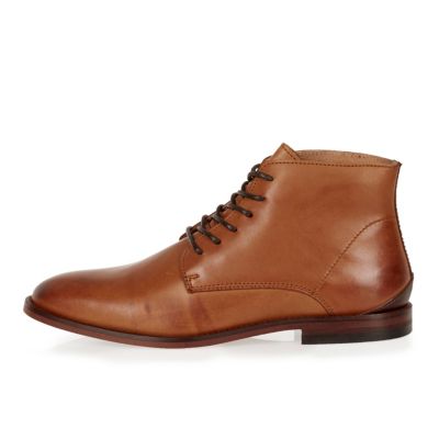 Brown leather lace-up boots